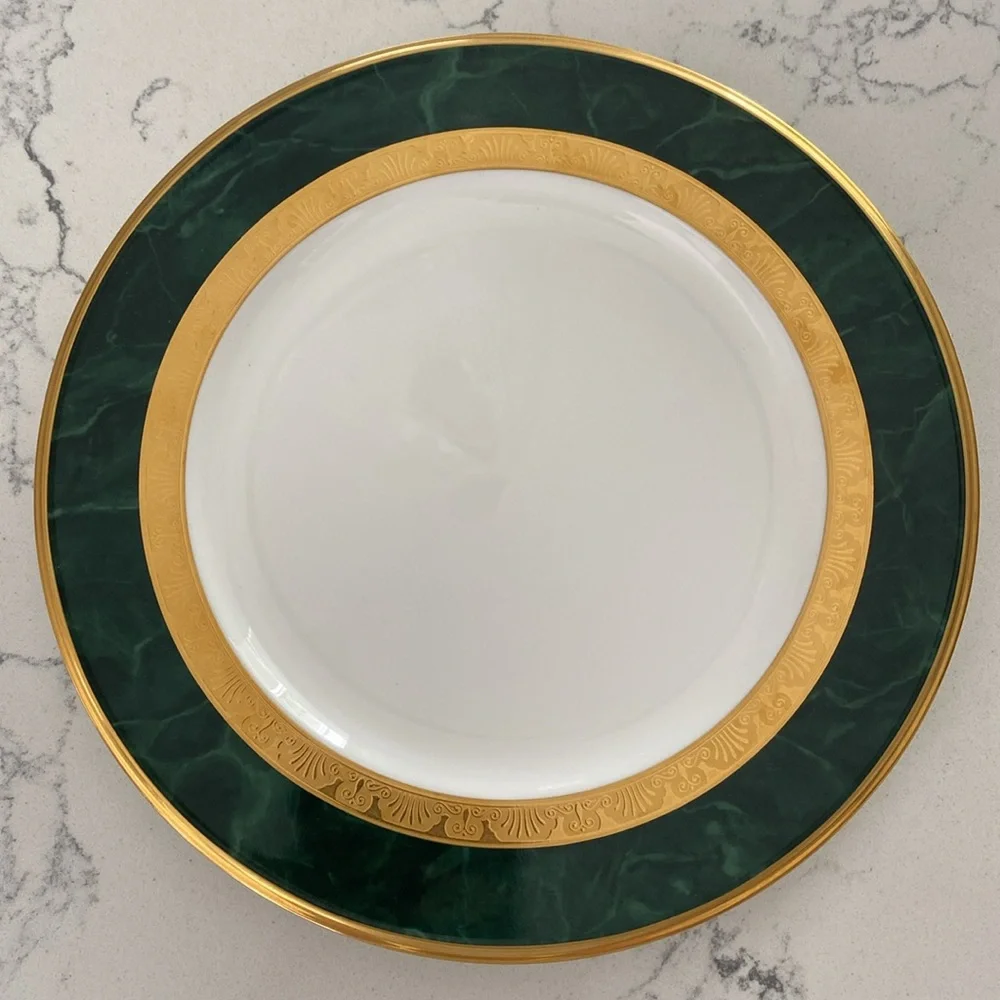 Noritake Fitzgerald | Set of 4 Bone China Salad Plates (Marbled Green/Gold)